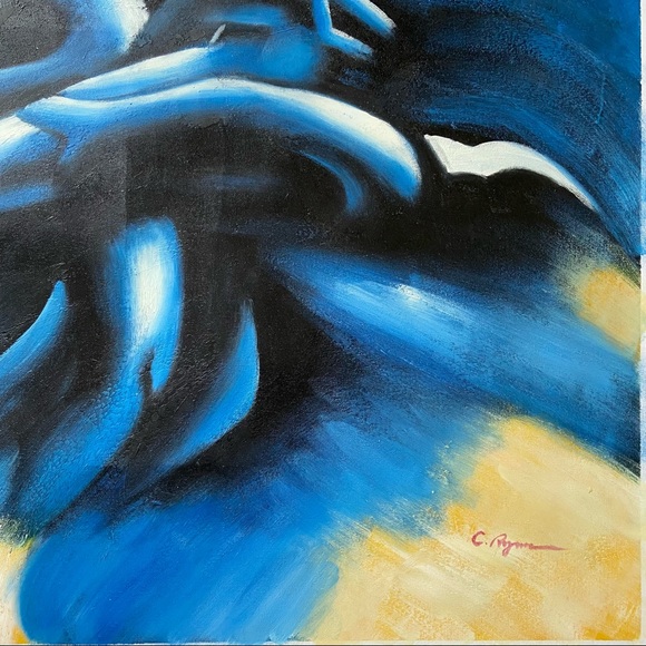 Abstract Blue Black Art Unframed Canvas 27”L x 23”W - Picture 2 of 7